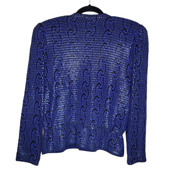 St. John by Marie Gray Blue Black Chain-link Blouse with Shoulder Pad Buttons 12 - Picture 4 of 5